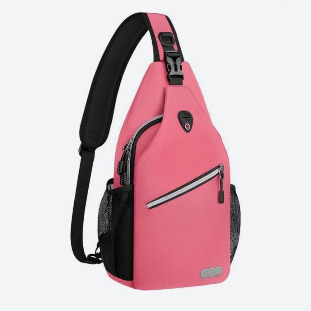 Pink black sling backpack